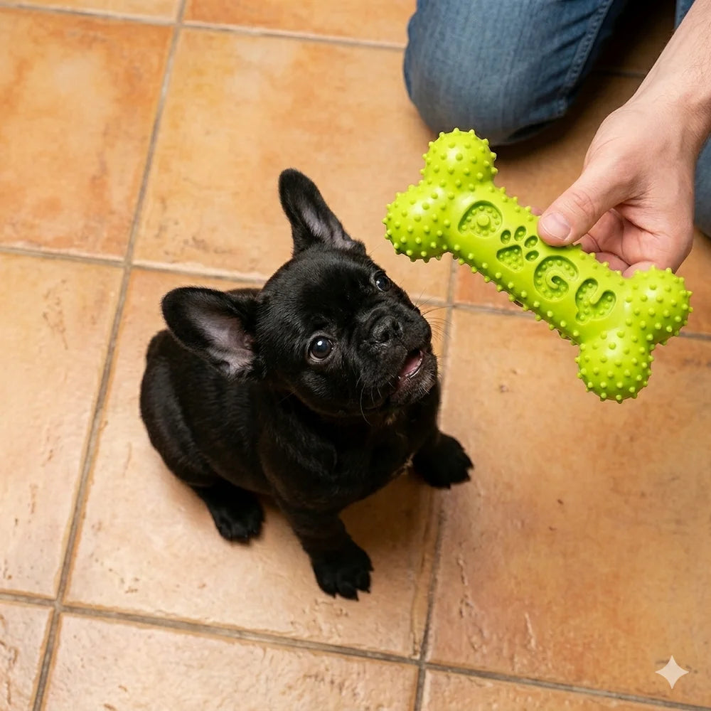 Osso de borracha resistente para cães grandes Pugy — comparação de tamanho P e G