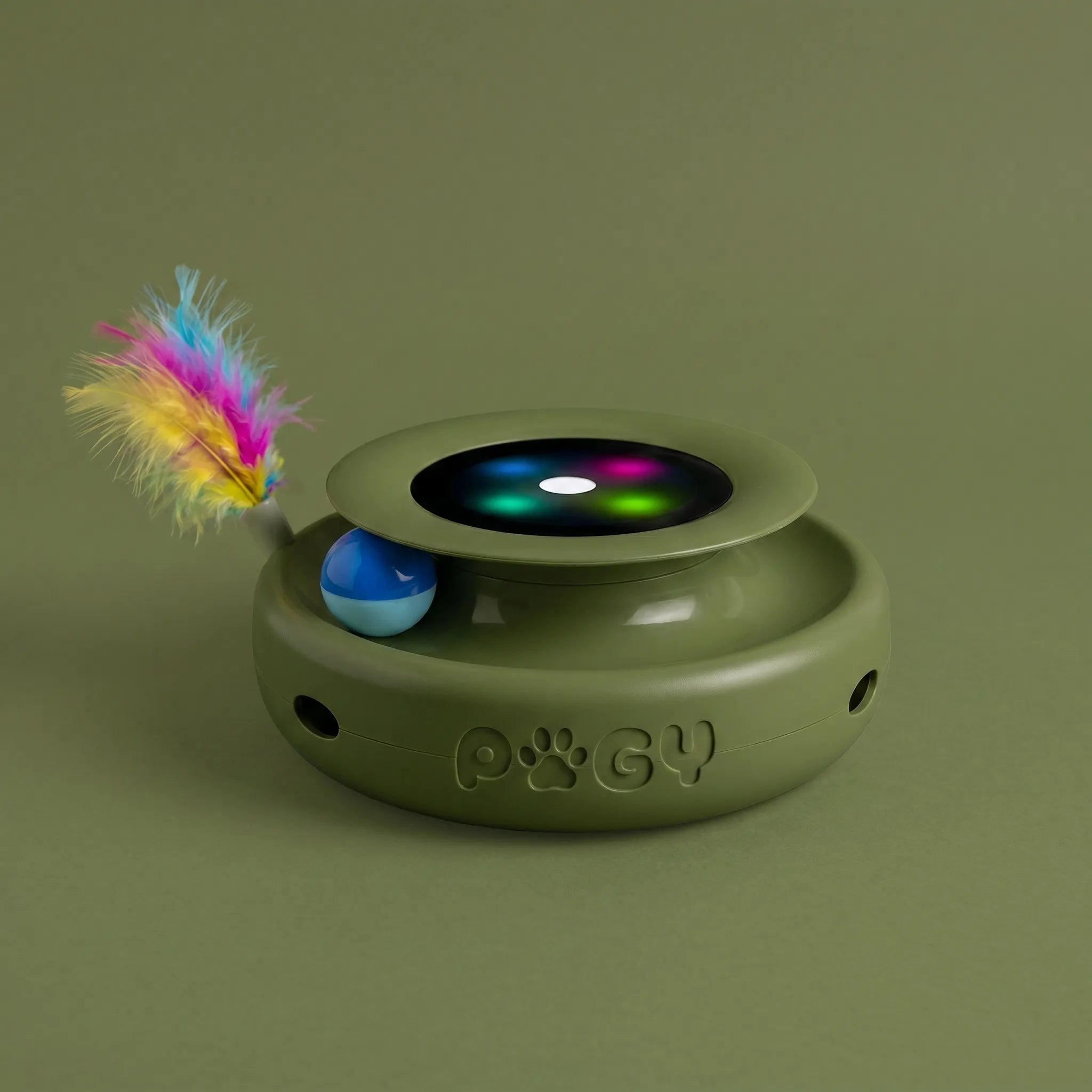 Pugy FeatherSpin — Brinquedo Eletrônico 2 em 1 com Pena e Bola para Gatos