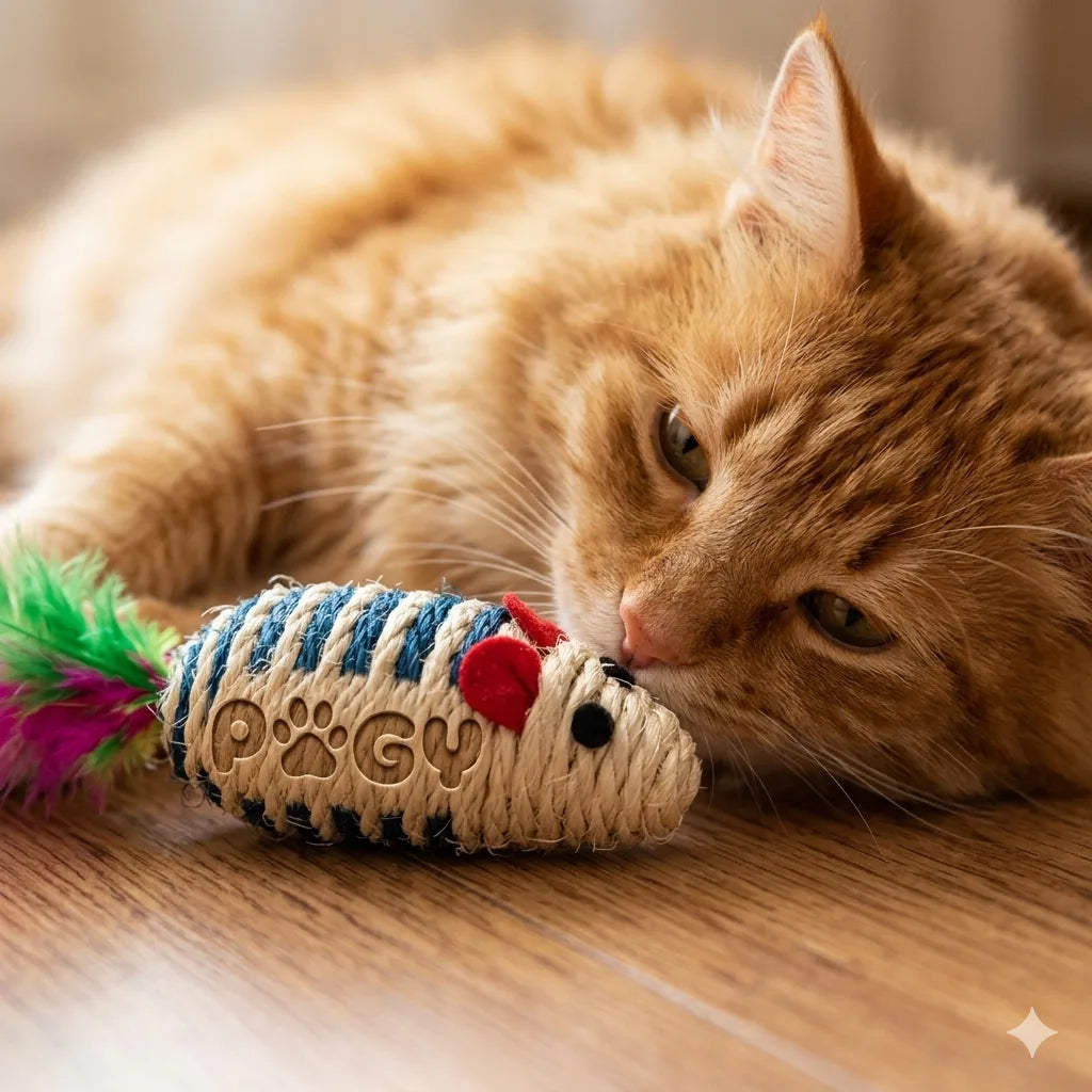 Ratinho de pelúcia com pena para gatos Pugy — kit com 2 unidades em cores diferentes